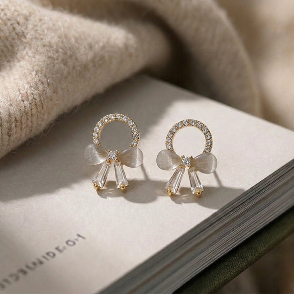 Elegant Crystal Bow Wreath Studs