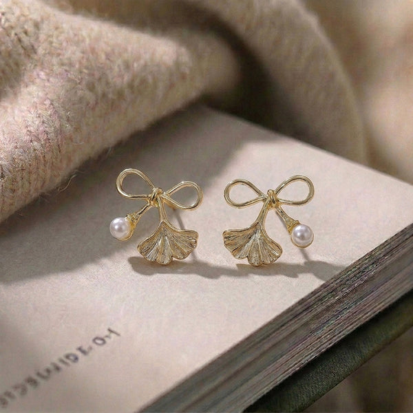 Elegant Bow & Leaf Earrings