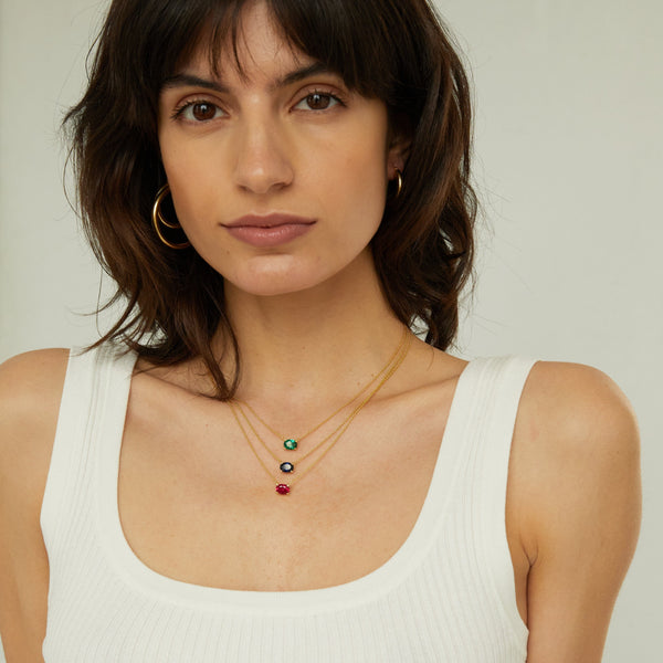 Oval Gemstone Solitaire Necklace