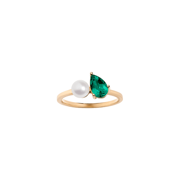 Pearl Toi et Moi Ring - Green Emerald