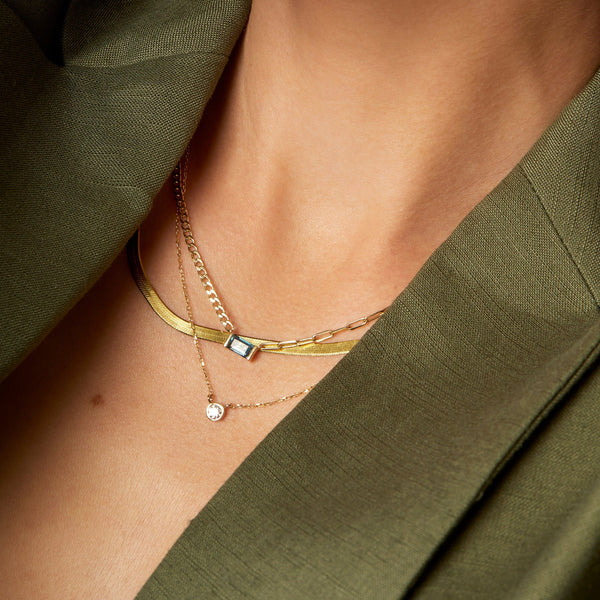 Solid Gold Herringbone Chain Necklace