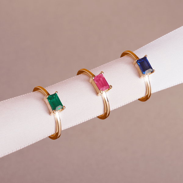 Birthstone Baguette Ring - Garnet