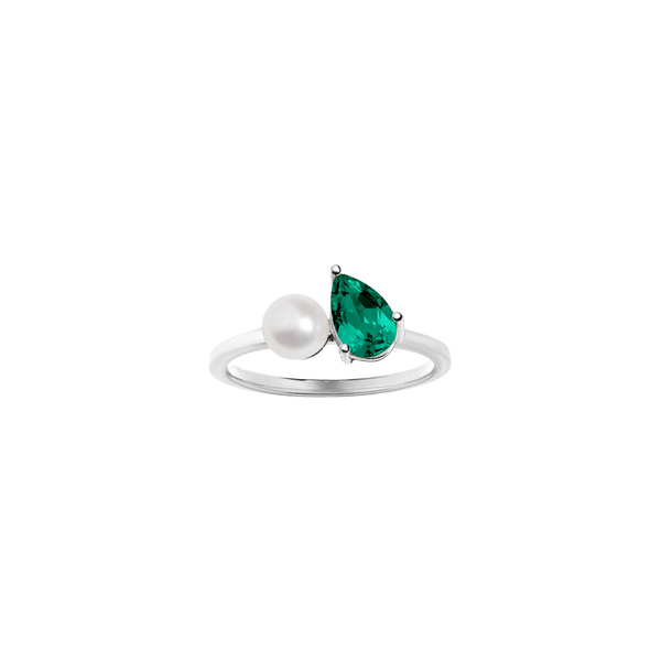 Pearl Toi et Moi Ring - Green Emerald
