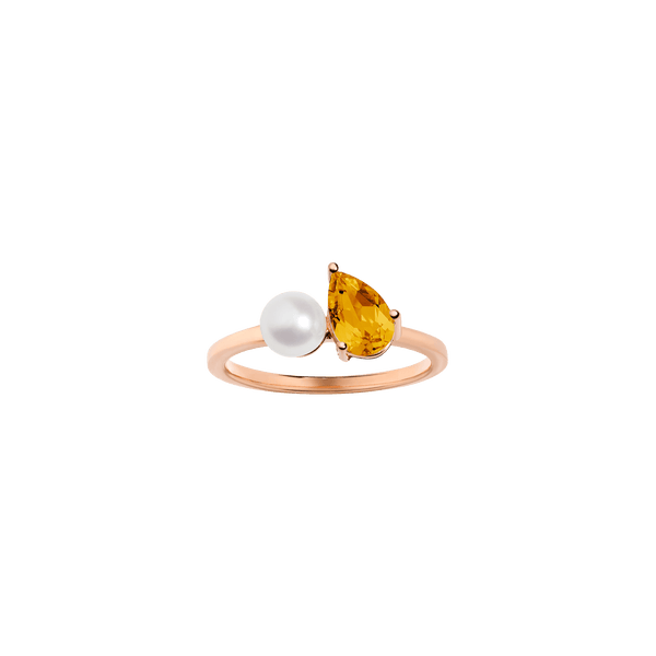 Pearl Toi et Moi Ring - Yellow Citrine