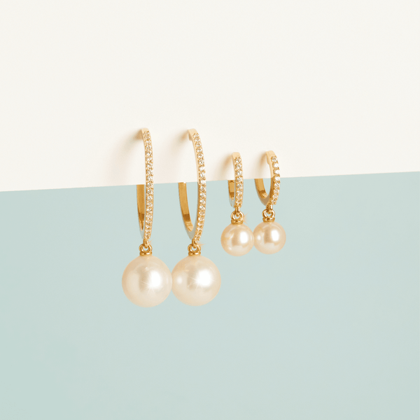 Diamond Pearl Huggie Earrings