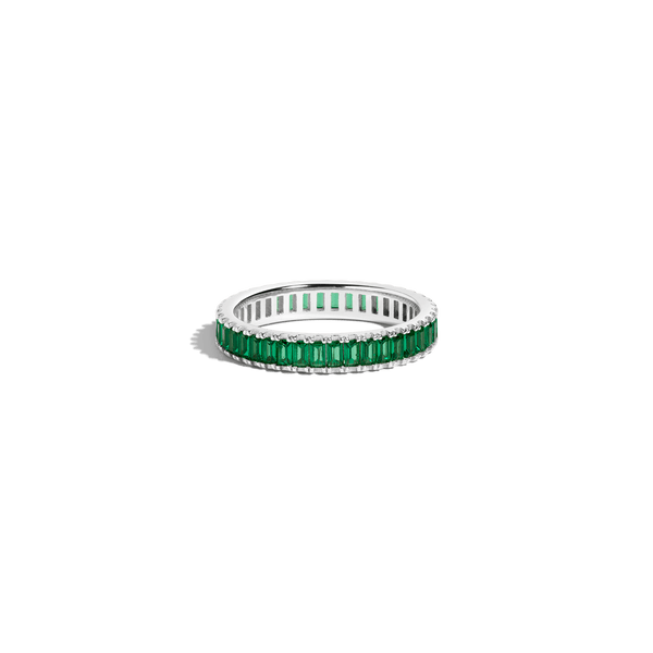 Lab Grown Green Emerald Baguette Eternity Ring