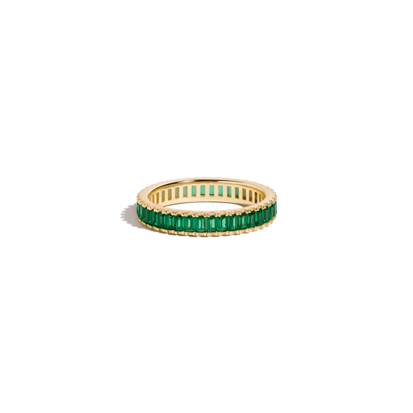 Lab Grown Green Emerald Baguette Eternity Ring
