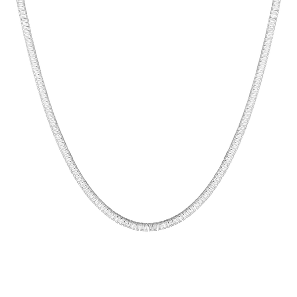 Lab Grown White Sapphire Baguette Tennis Necklace