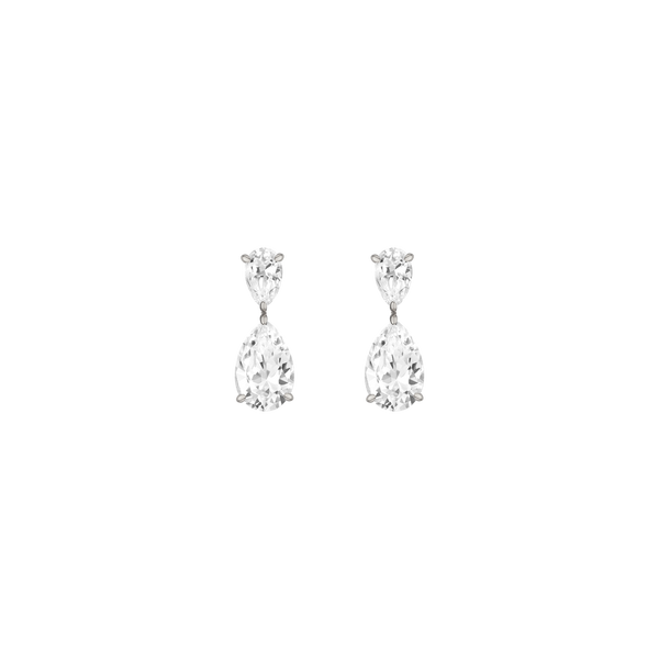 Lab Grown White Sapphire Pear Drop Earrings