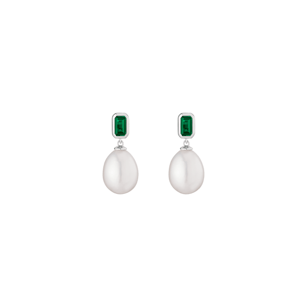 Lab Grown Emerald Heirloom Pearl Drop Earrings