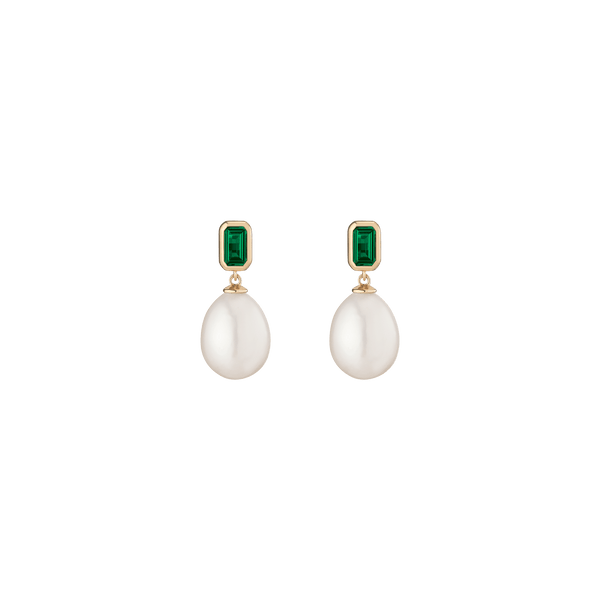 Lab Grown Emerald Heirloom Pearl Drop Earrings