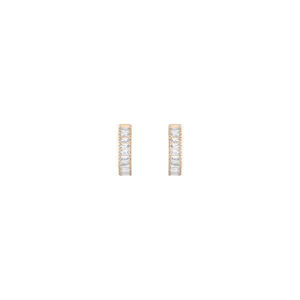 Lab Grown White Sapphire Baguette Huggie Earrings