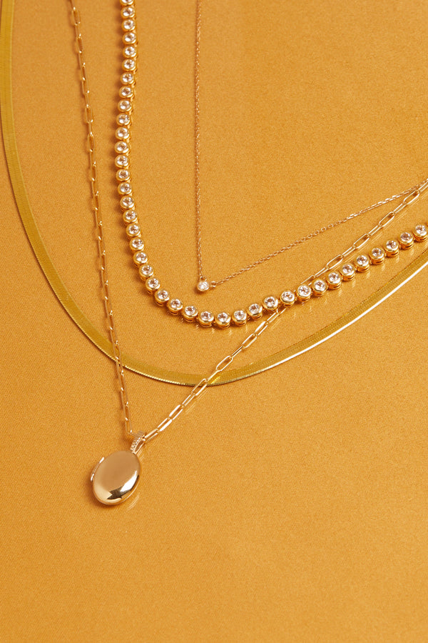 Solid Gold Herringbone Chain Necklace