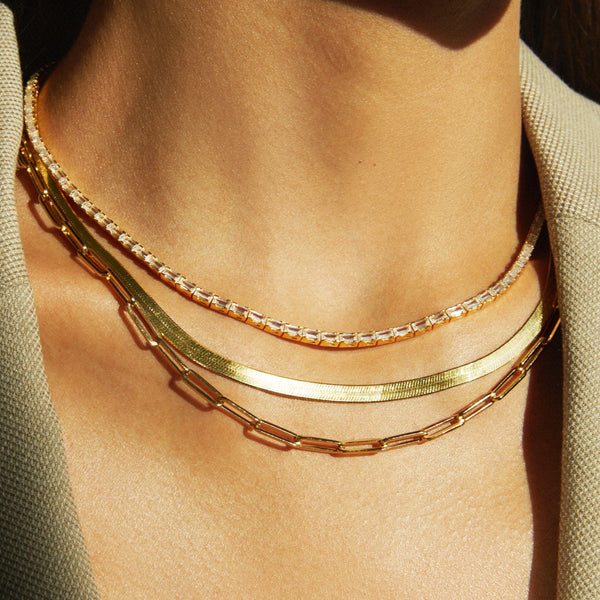 Solid Gold Herringbone Chain Necklace