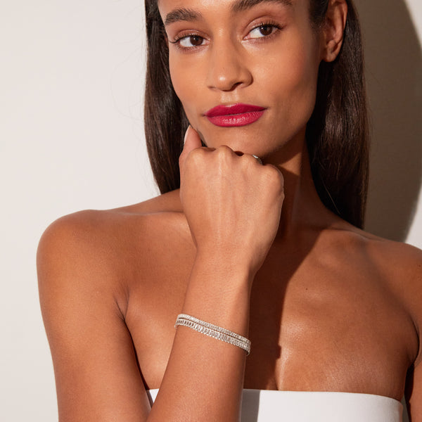 Lab Grown White Sapphire Baguette Tennis Bracelet - 12ct