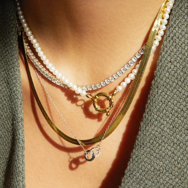 Solid Gold Herringbone Chain Necklace