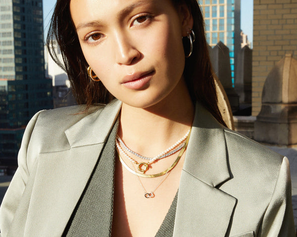Solid Gold Herringbone Chain Necklace