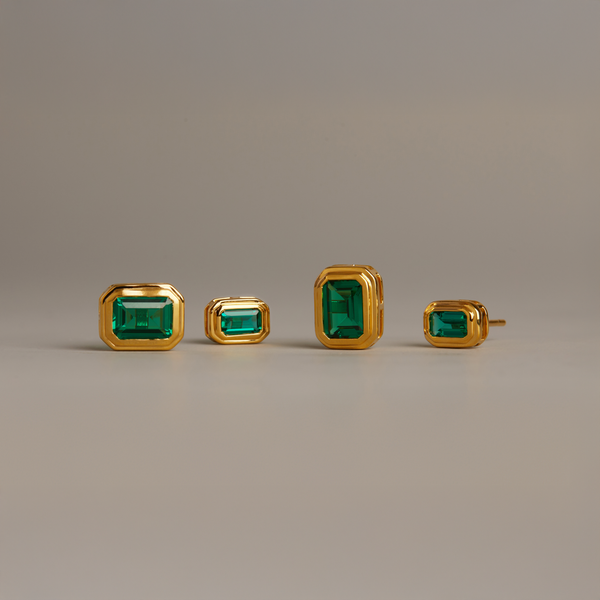 Mini Lab Grown Emerald Heirloom Stud Earrings