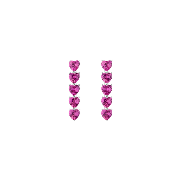 Lab Grown Pink Sapphire Heart Tennis Earrings
