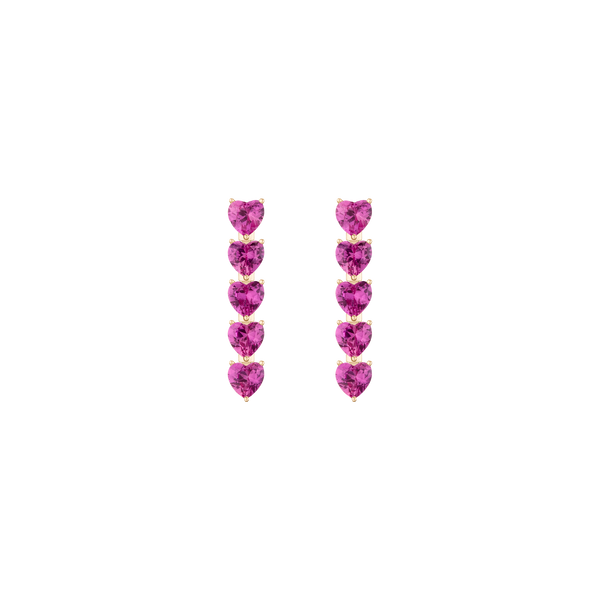 Lab Grown Pink Sapphire Heart Tennis Earrings
