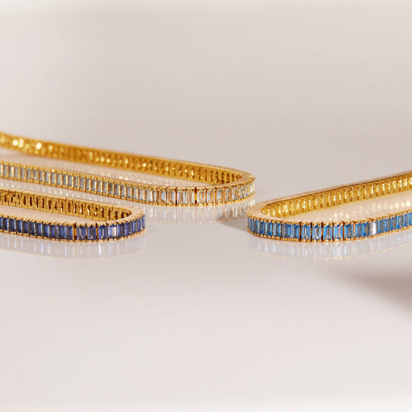 Lab Grown Aquamarine Baguette Tennis Bracelet