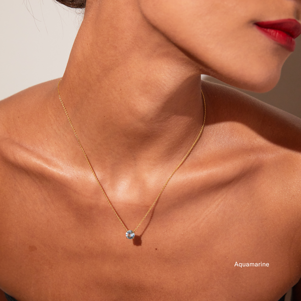 Round Gemstone Solitaire Necklace