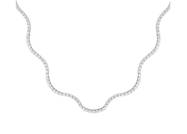 Lab Grown White Sapphire Wave Tennis Necklace