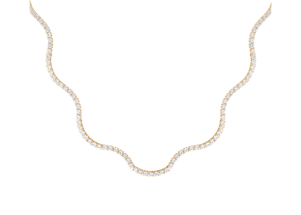 Lab Grown White Sapphire Wave Tennis Necklace