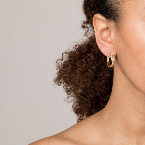 Diamond Crossover Huggie Earrings