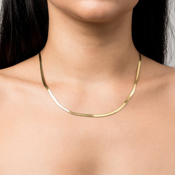 Solid Gold Herringbone Chain Necklace