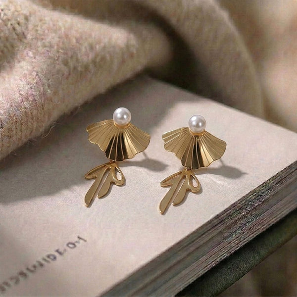 Pearl Leaf Drop Earrings