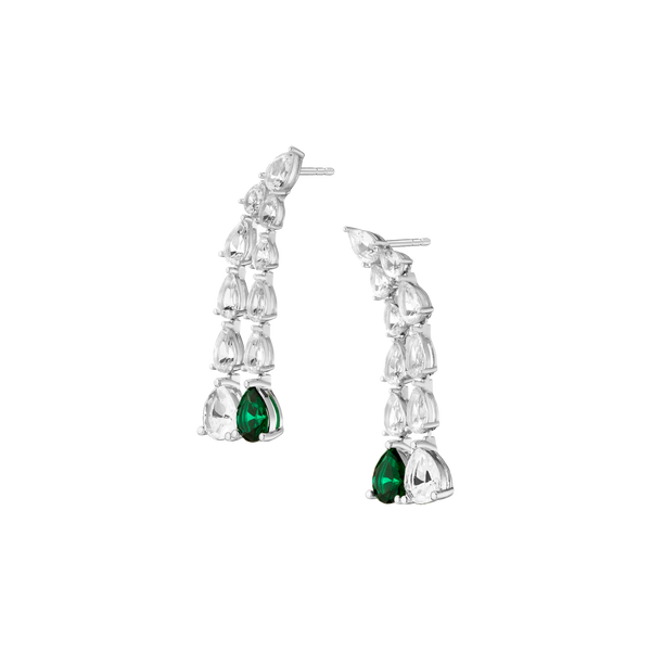 Lab Grown White Sapphire Waterfall Earrings with Emerald