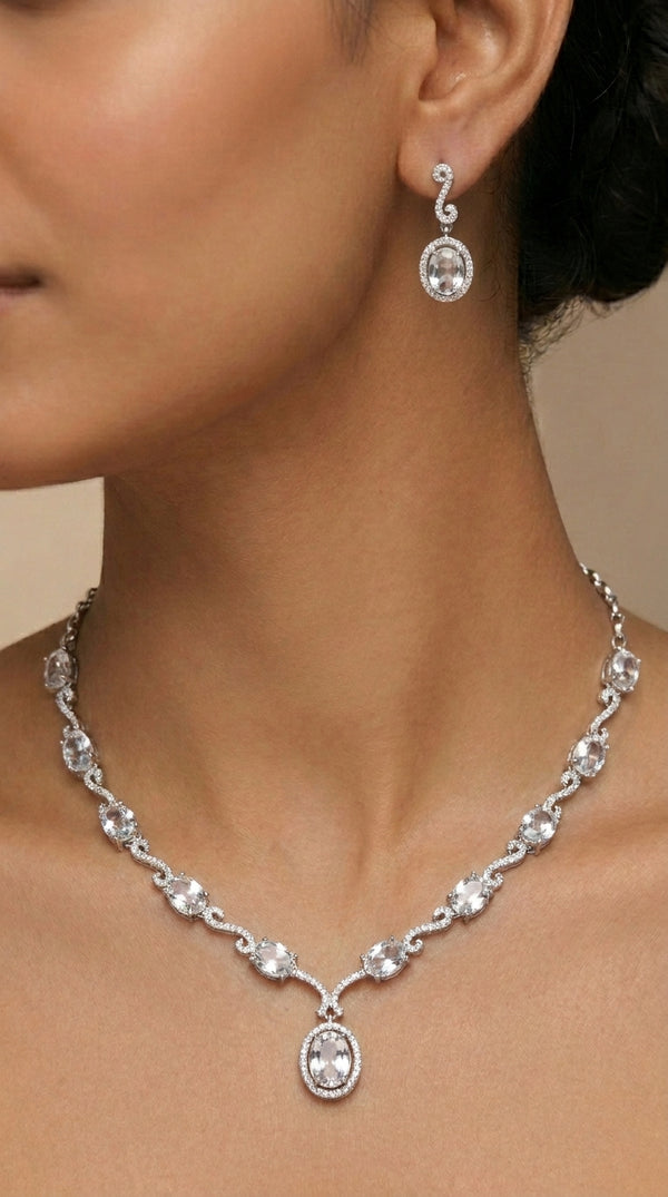Oval Halo Drop Necklace
