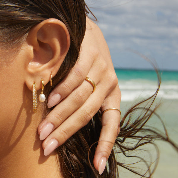 Pearl Drop Huggie Earrings