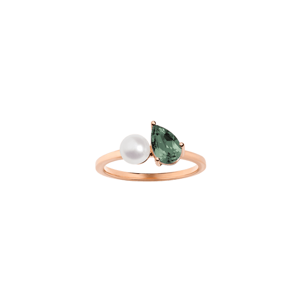 Pearl Toi et Moi Ring - Green Tourmaline