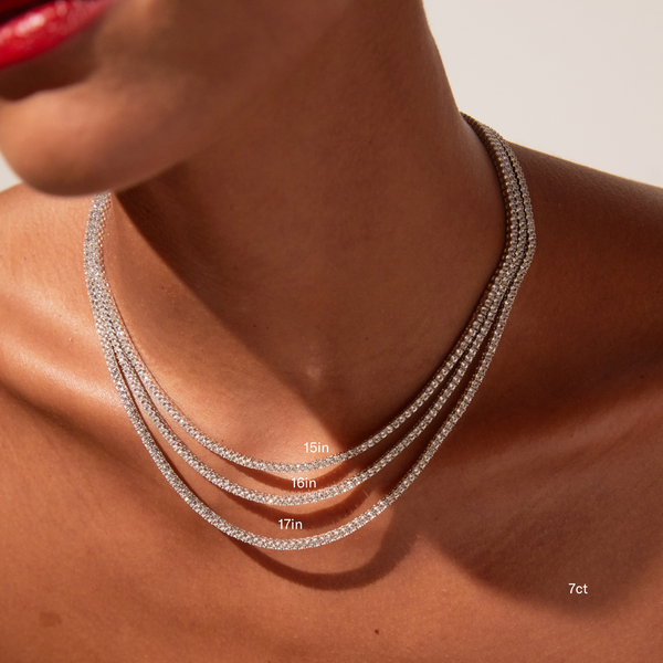 Lab Grown White Sapphire Tennis Necklace - 13ct