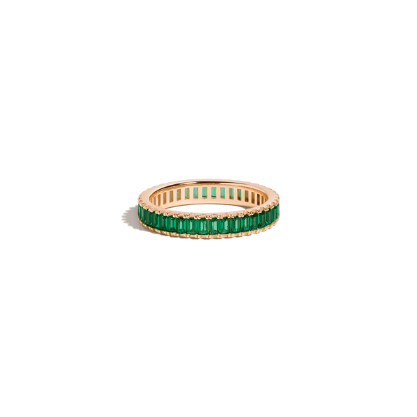 Lab Grown Green Emerald Baguette Eternity Ring