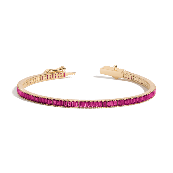 Lab Grown Red Ruby Baguette Tennis Bracelet