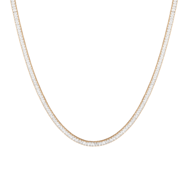 Lab Grown White Sapphire Baguette Tennis Necklace