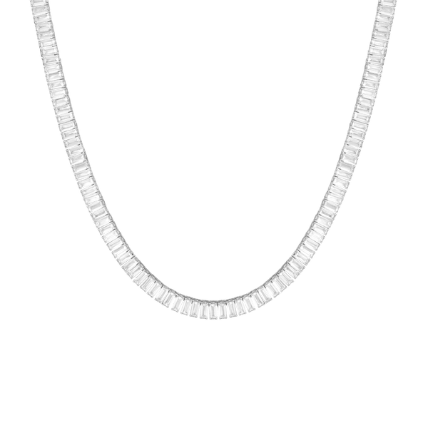 Lab Grown White Sapphire Baguette Tennis Necklace