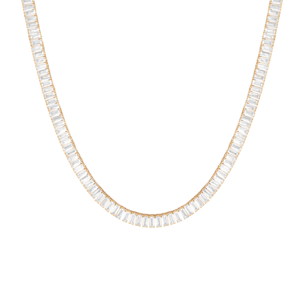 Lab Grown White Sapphire Baguette Tennis Necklace