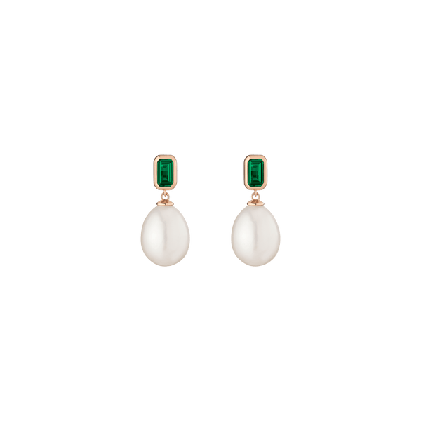 Lab Grown Emerald Heirloom Pearl Drop Earrings