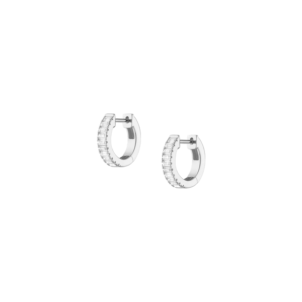 Lab Grown White Sapphire Baguette Huggie Earrings