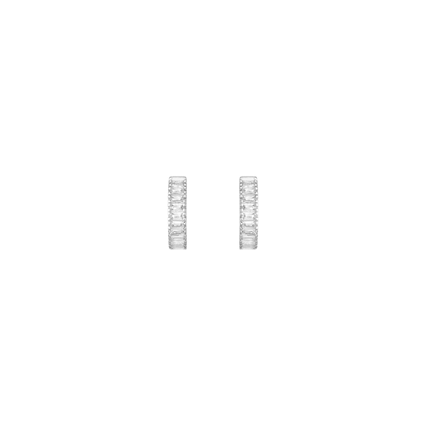 Lab Grown White Sapphire Baguette Huggie Earrings