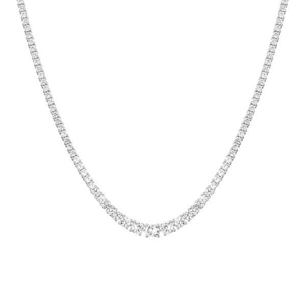 Lab Grown White Sapphire Graduated Modern Tennis Necklace