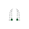 Lab Grown White Sapphire Waterfall Earrings with Emerald