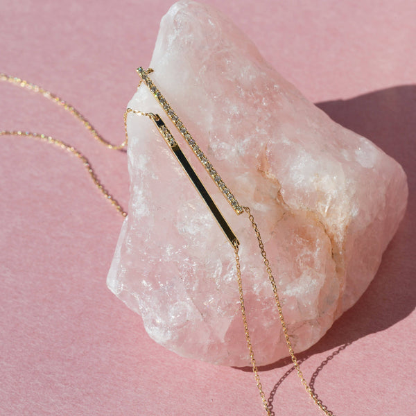Gold Bar Necklace With Diamonds