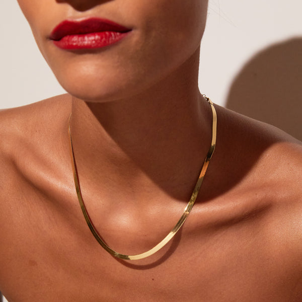 Solid Gold Herringbone Chain Necklace