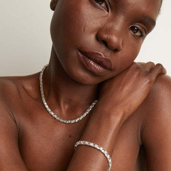 Lab Grown White Sapphire Trillion Tennis Necklace