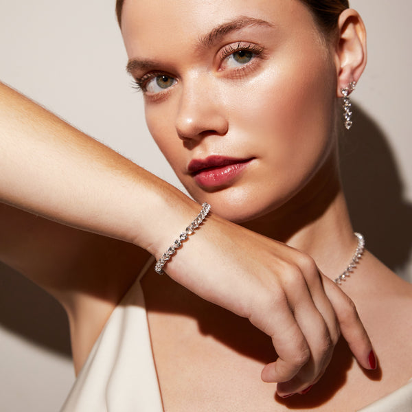 Lab Grown White Sapphire Heart Tennis Bracelet
